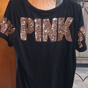 Black T-Shirt with Sequin Lettering